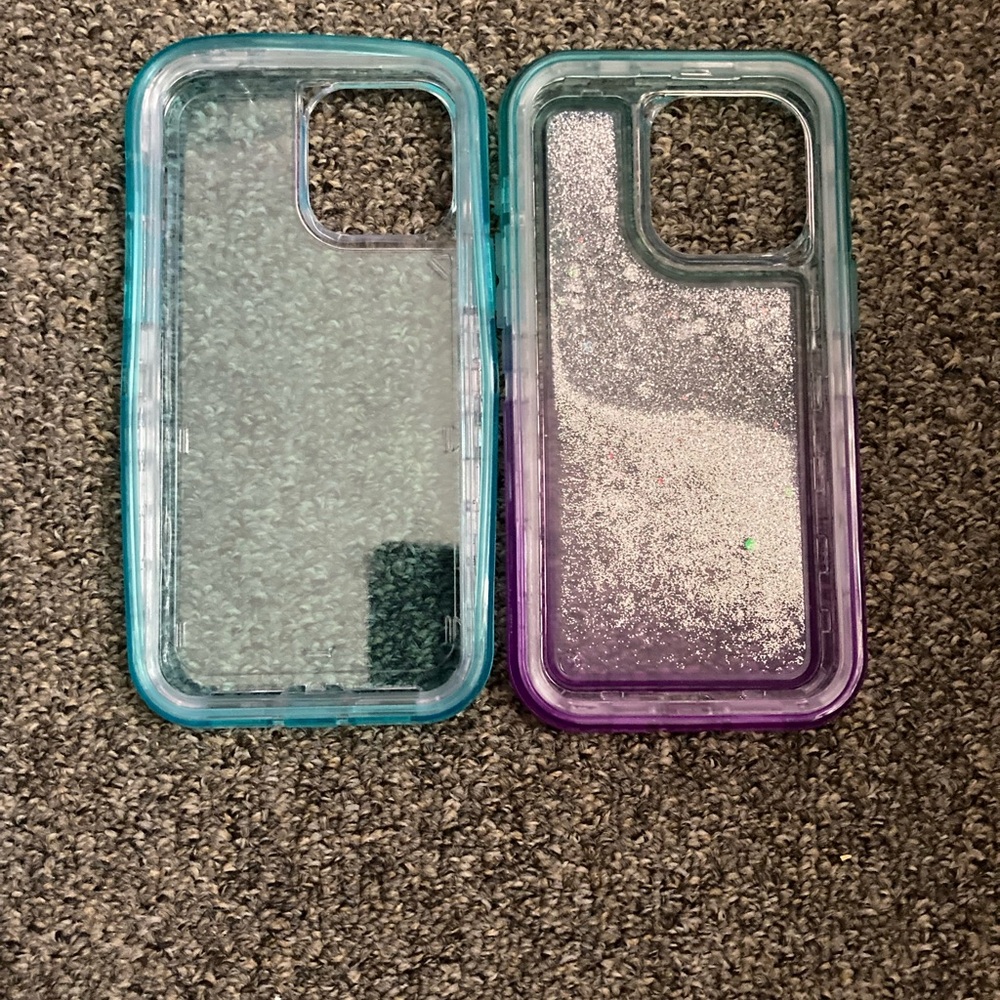 Apple iPhone 13 Pro Blue and Purple Gradient with Glitter Phone Cases Set of 2